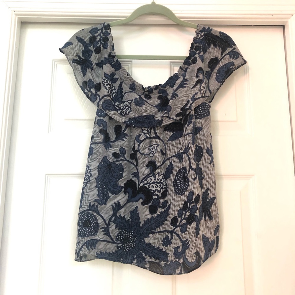 Michael Kors 100% Silk Off Shoulders Ruffle Blouse